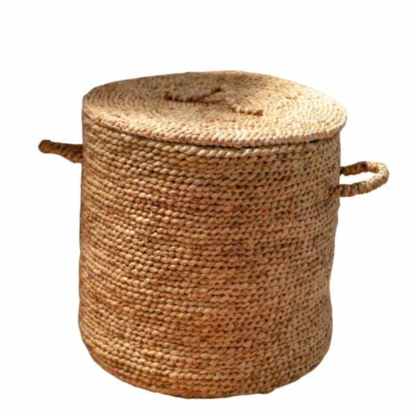 Grand panier à linge avec couvercle Ø54 cm AMAN en Jacinthe d'Eau | Panier de rangement tissé | Panier rond | Grand panier | Panier a linge – Image 2