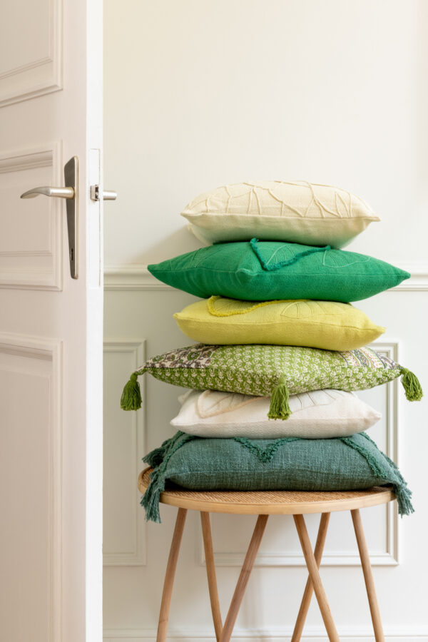 Coussin Feuilles Coton Vert Foncé – Image 5