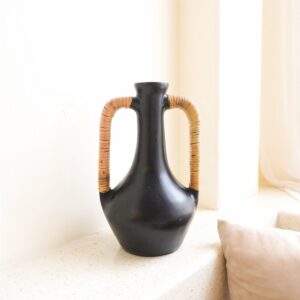 Vase noir petit vase décoratif moulé à la main en argile pour fleurs séchées ou fraîches SELAYAR