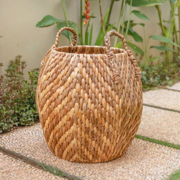 Grand panier à linge panier de rangement panier décoratif panier rond panier WAYAG en jacinthe d'eau tissée avec motif zigzag beige et marron – Image 5