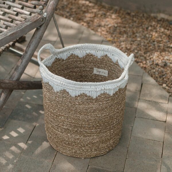 Grand panier à linge rond panier de rangement panier à plantes tissé en fibres naturelles NIAS blanc (2 tailles) – Image 6