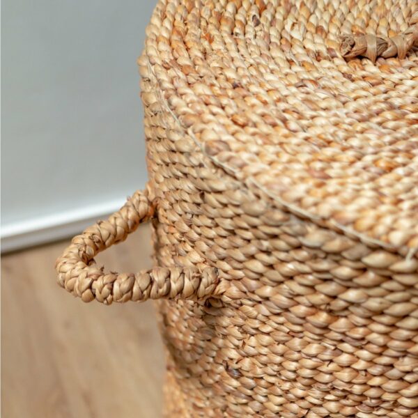 Grand panier à linge avec couvercle Ø54 cm AMAN en Jacinthe d'Eau | Panier de rangement tissé | Panier rond | Grand panier | Panier a linge – Image 6
