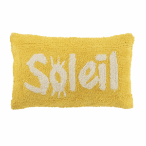 Coussin Soleil en Coton Tufté Jaune/Blanc