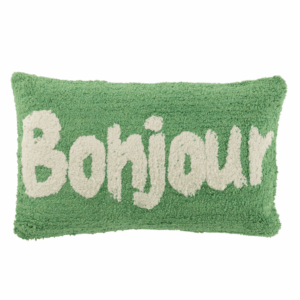 Coussin Bonjour en coton capitonné vert/blanc