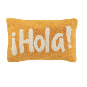 Coussin Hola en coton orange/blanc capitonné