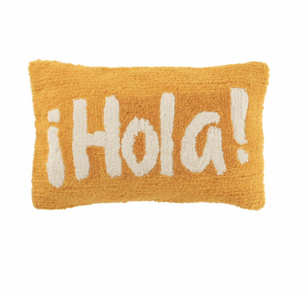 Coussin Hola en coton orange/blanc capitonné