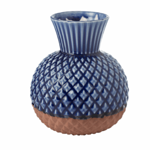 Vase Leo rond en porcelaine bleue/terre cuite, grand