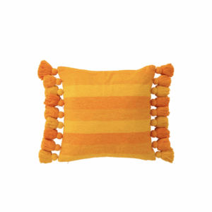 Rayures de coussin + pompons en coton orange