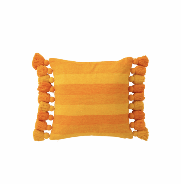 Rayures de coussin + pompons en coton orange