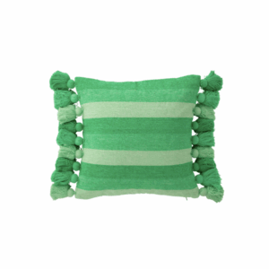 Rayures de coussin + pompons en coton vert