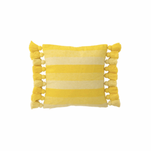 Rayures de coussin + pompons en coton jaune