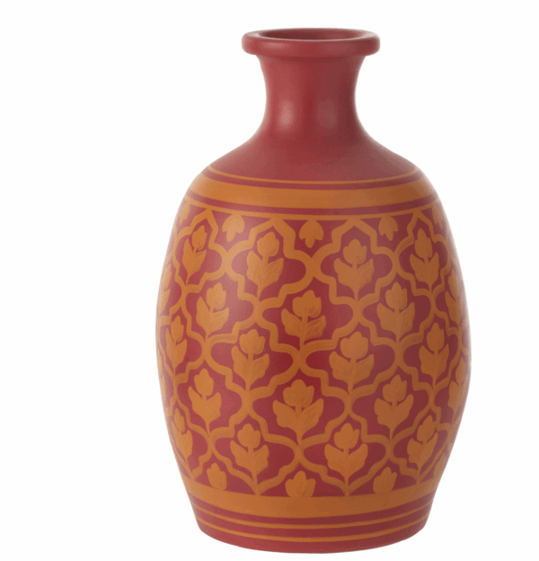 Vase Fleurs+Lignes Terre Cuite Rose/Orange