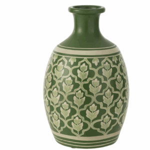 Vase Fleurs+Lignes Terre Cuite Vert/Blanc