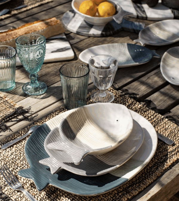 Assiette Plate Poisson Tropical Grise – Image 2