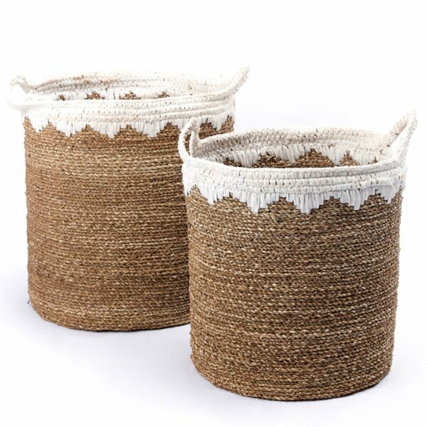 Grand panier à linge rond panier de rangement panier à plantes tissé en fibres naturelles NIAS blanc (2 tailles) – Image 7