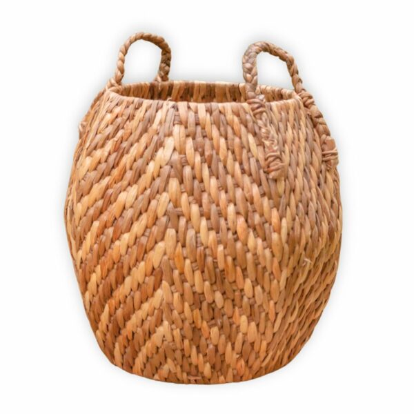 Grand panier à linge panier de rangement panier décoratif panier rond panier WAYAG en jacinthe d'eau tissée avec motif zigzag beige et marron – Image 7