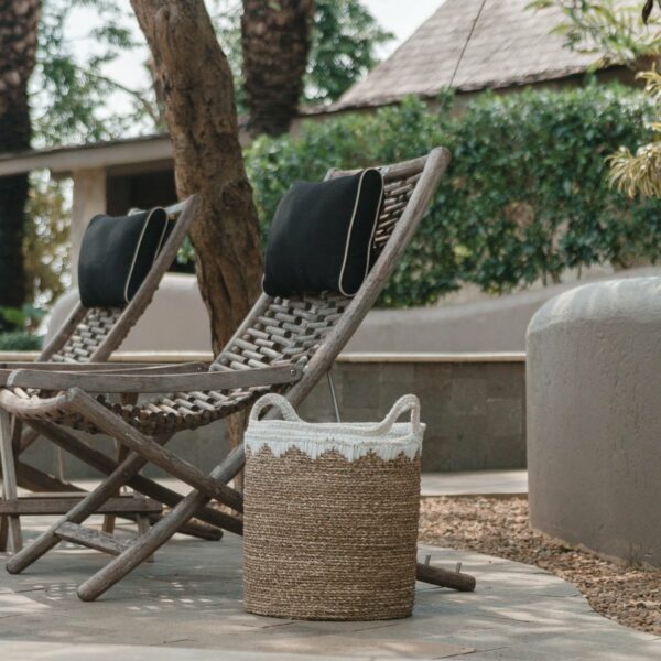 Grand panier à linge rond panier de rangement panier à plantes tissé en fibres naturelles NIAS blanc (2 tailles) – Image 3