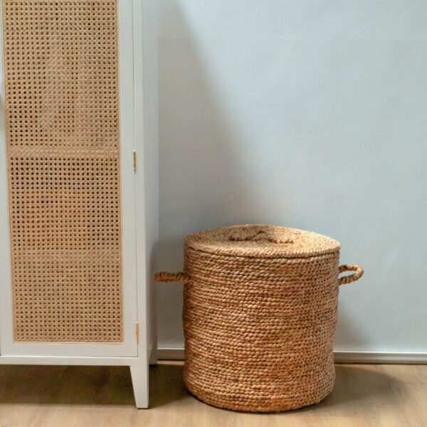 Grand panier à linge avec couvercle Ø54 cm AMAN en Jacinthe d'Eau | Panier de rangement tissé | Panier rond | Grand panier | Panier a linge – Image 5