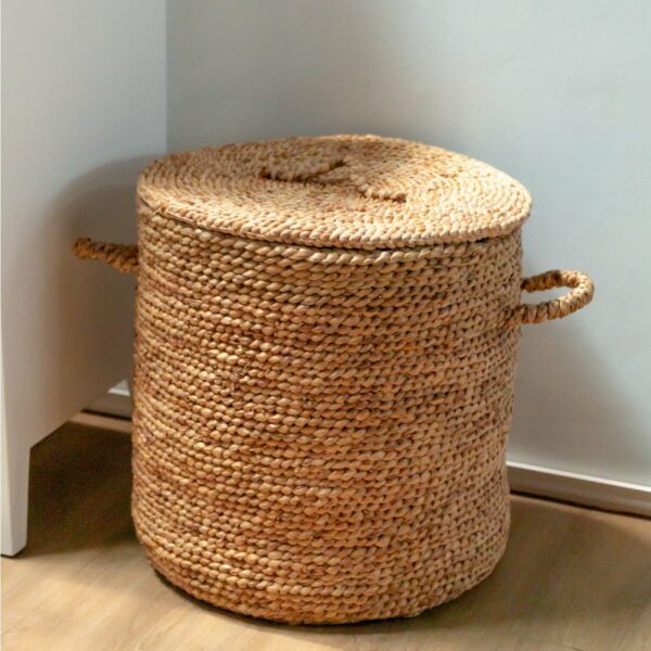 Grand panier à linge avec couvercle Ø54 cm AMAN en Jacinthe d'Eau | Panier de rangement tissé | Panier rond | Grand panier | Panier a linge – Image 3