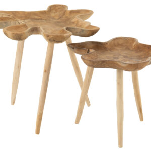 Ensemble de 2 tables d'appoint en bois de teck naturel.
