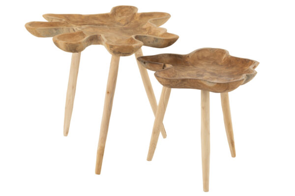 Ensemble de 2 tables d'appoint en bois de teck naturel.