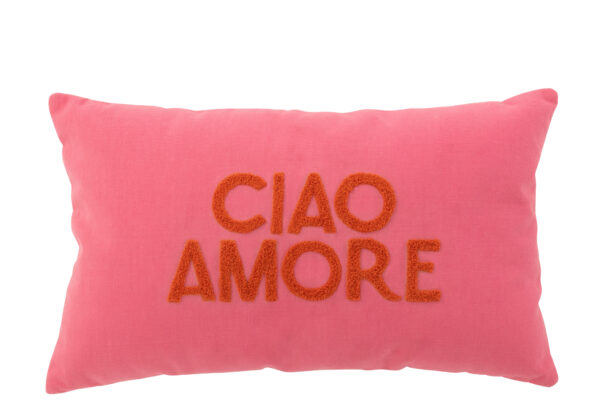 Coussin Ciao Amore en coton rose/orange