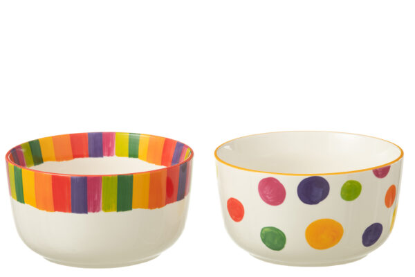 Mélange de bols à pois et à rayures en porcelaine, grand assortiment de 2