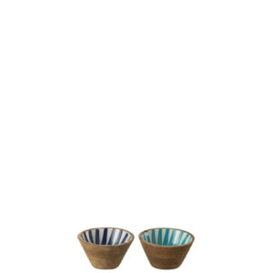 Bol Rayons en bois de manguier bleu/blanc très petit assortiment de 2