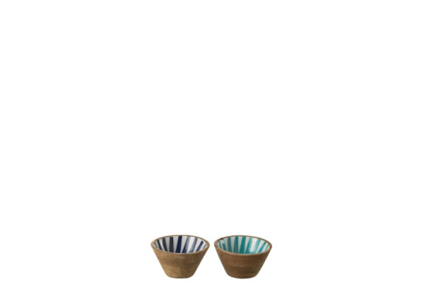 Bol Rayons en bois de manguier bleu/blanc très petit assortiment de 2
