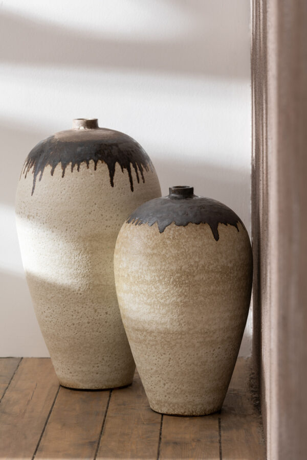 Vase en céramique beige/marron Lombok petit – Image 2