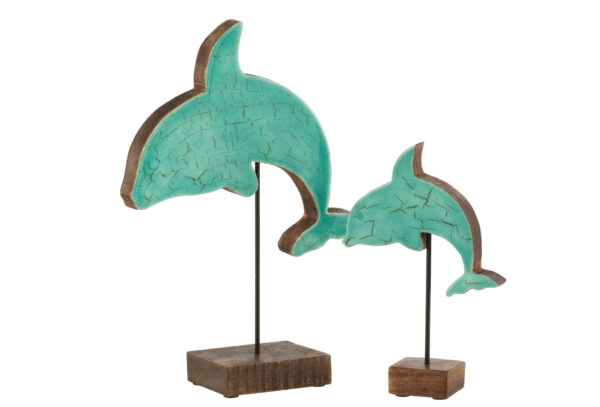 Dauphin sur support en bois de manguier azur grand – Image 2