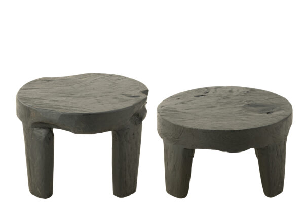 Table ronde en teck noir S/2 – Image 5