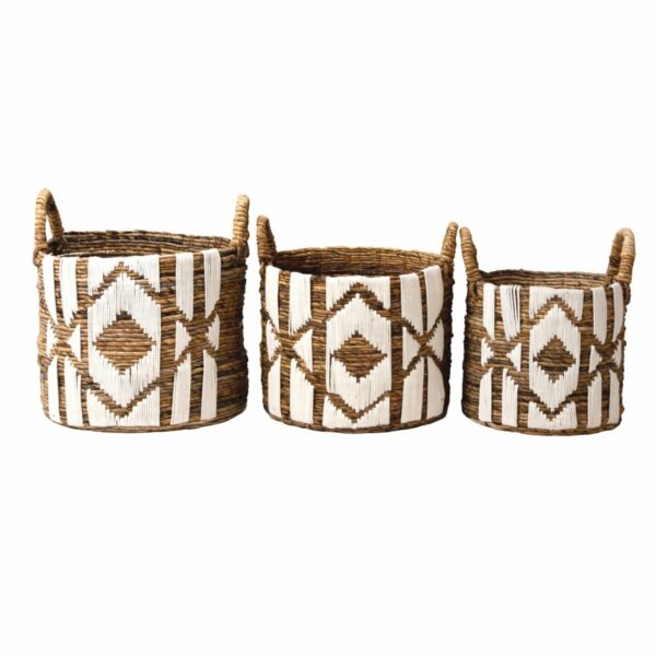 Panier à Linge Panier à Plantes Grand Panier de Rangement Rond NASARI en Fibre de Bananier avec Motif Macramé en Coton – Image 7