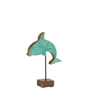 Dauphin sur support en bois de manguier azur petit