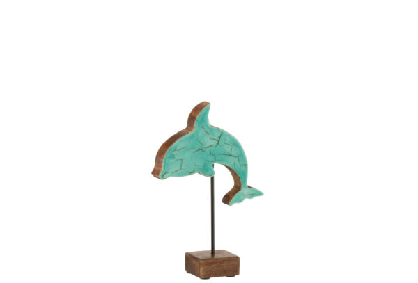 Dauphin sur support en bois de manguier azur petit