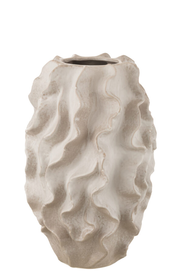 Vase à vagues abstraites en argile beige de grande taille