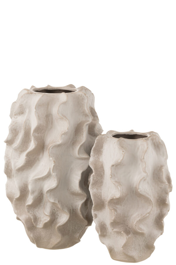 Vase à vagues abstraites en argile beige de grande taille – Image 2