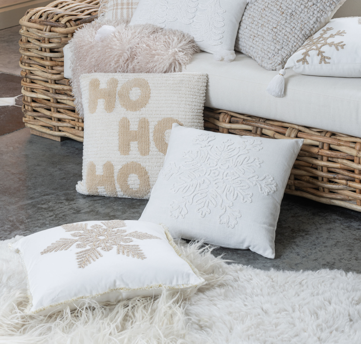 Coussin Hohoho Polyester Blanc/Beige Assortiment de 2