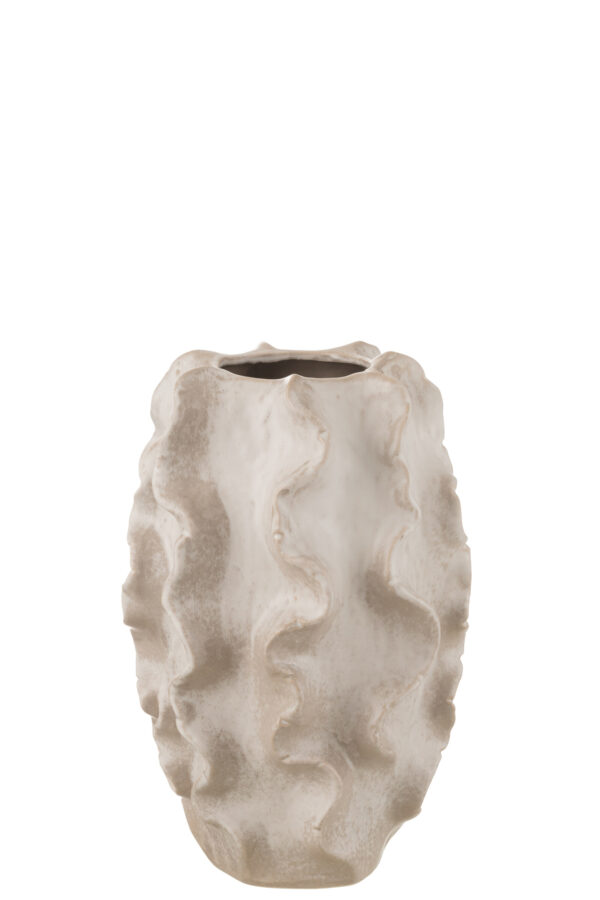 Vase Vagues Abstraites Argile Beige Petit