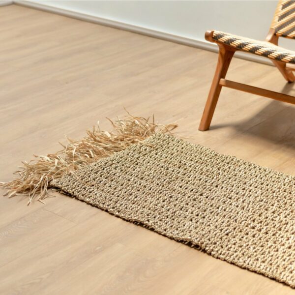 Tapis en jonc de mer à pompons 120x60 cm Tapis bohème tissé en jonc de mer BARA – Image 3