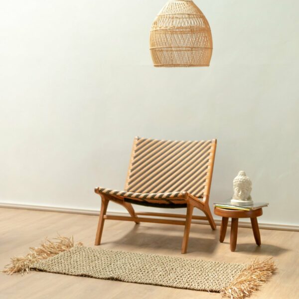 Tapis en jonc de mer à pompons 120x60 cm Tapis bohème tissé en jonc de mer BARA – Image 2