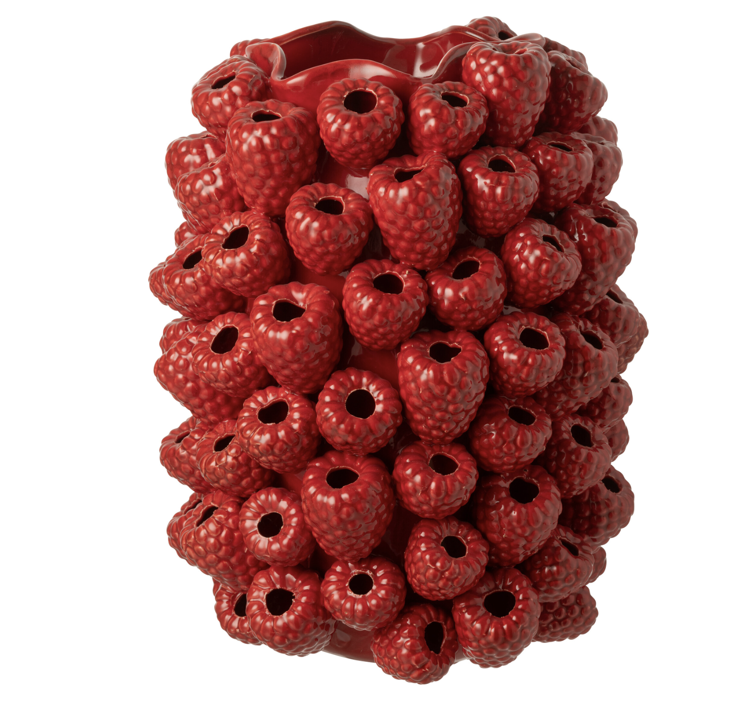 Vase en argile relief baies de Noël rouge