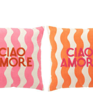 Coussin Ciao Amore en coton rose/orange assortiment de 2