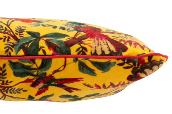 Coussin Oiseaux/Fleurs Velours de Coton Jaune – Image 2
