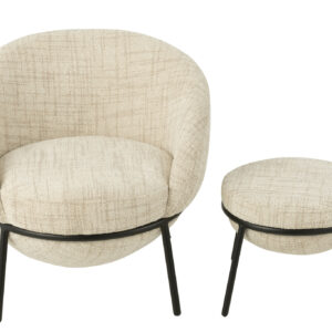 Fauteuil de salon + Repose-pieds en fer beige/noir