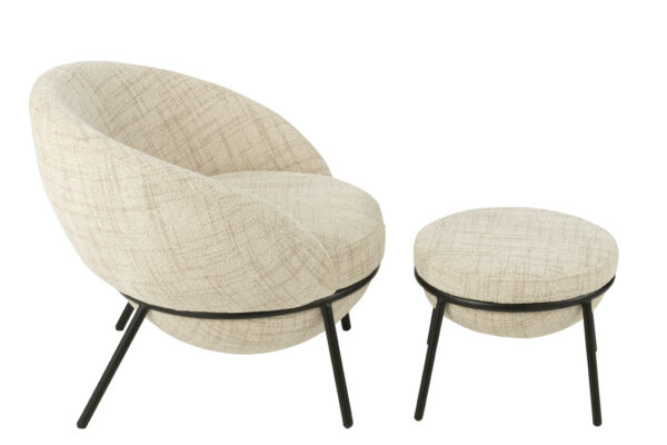 Fauteuil de salon + Repose-pieds en fer beige/noir – Image 2