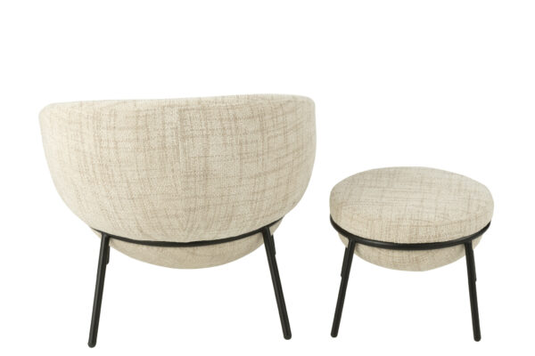 Fauteuil de salon + Repose-pieds en fer beige/noir – Image 3