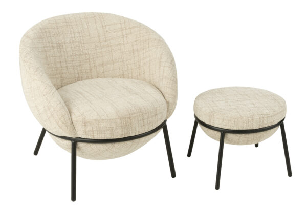 Fauteuil de salon + Repose-pieds en fer beige/noir – Image 8