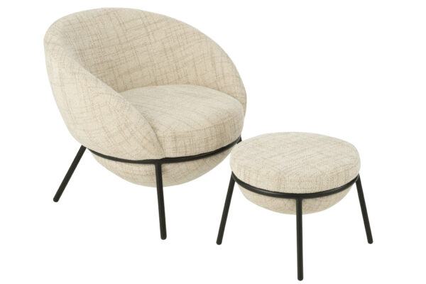 Fauteuil de salon + Repose-pieds en fer beige/noir – Image 10