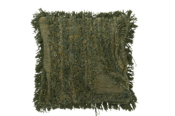 Coussin en laine à lignes arrondies vert kaki – Image 3